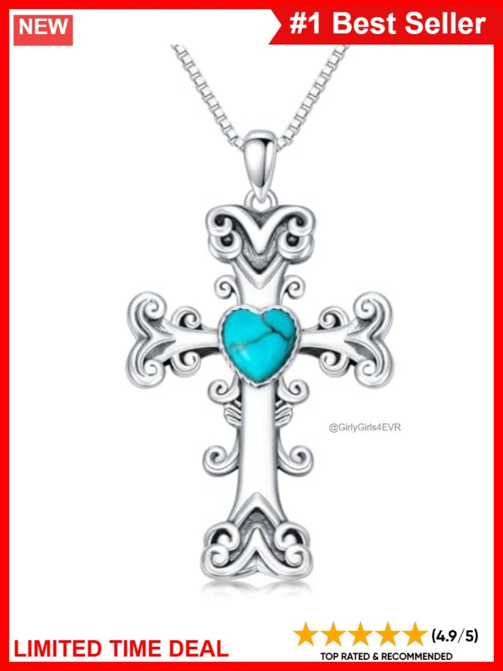 Sterling Silver Turquoise Cross Necklace 925 Handmade Pendant